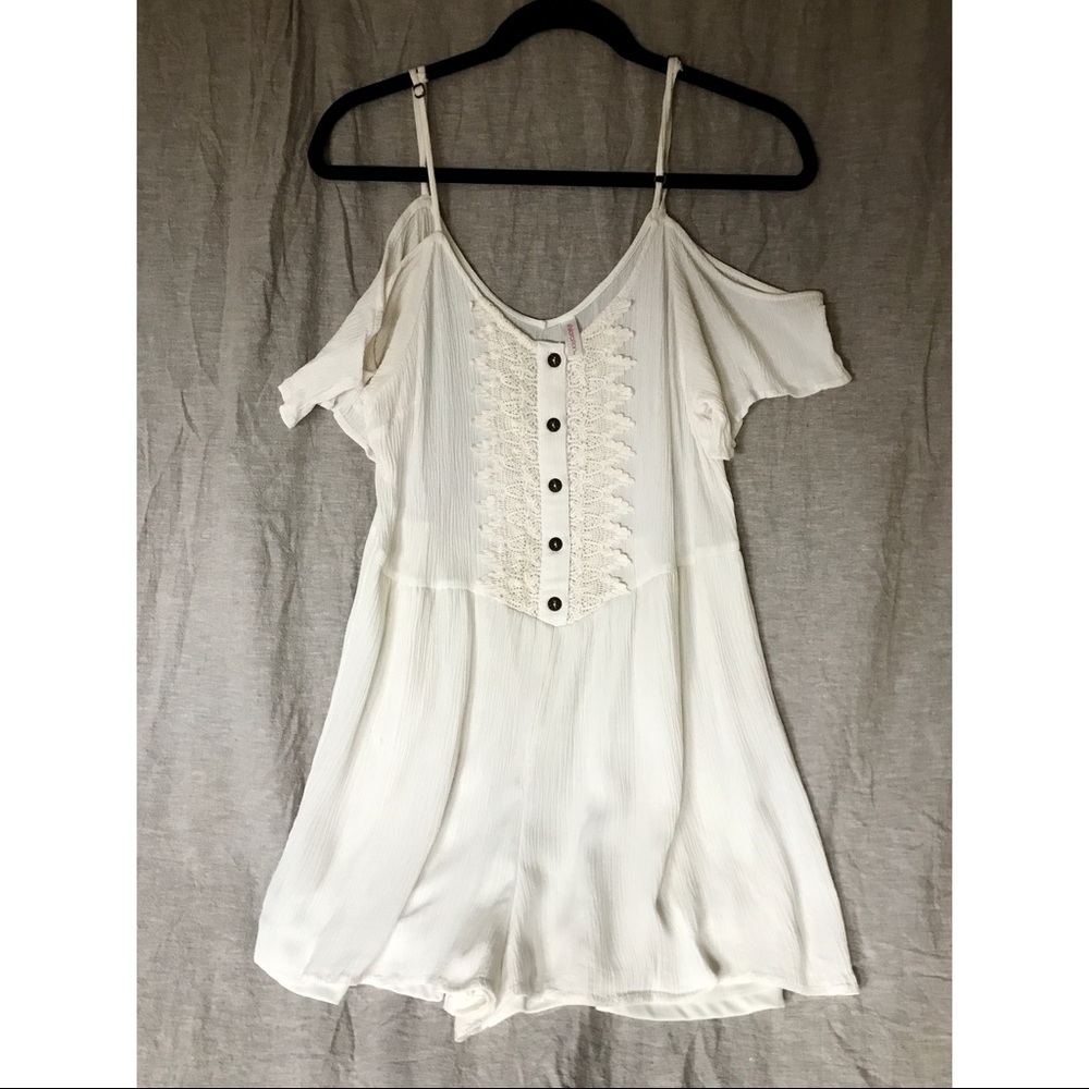 White Gauzy Cold-Shoulder Romper